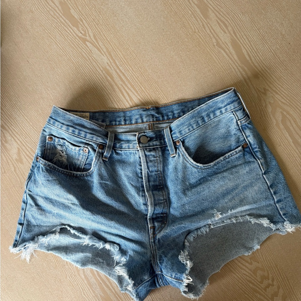 Levi's Light Blue Jean Shorts Distressed High-Waisted